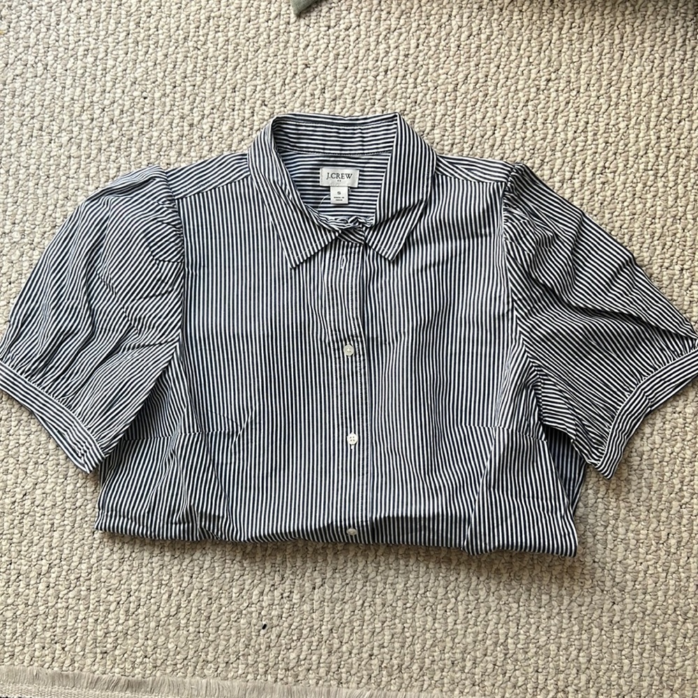 J crew short sleeve button stripe top Nwt